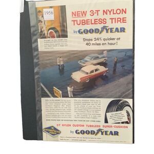 Vintage 1956 GoodYear New Tubeless Tire Ad Advertisement